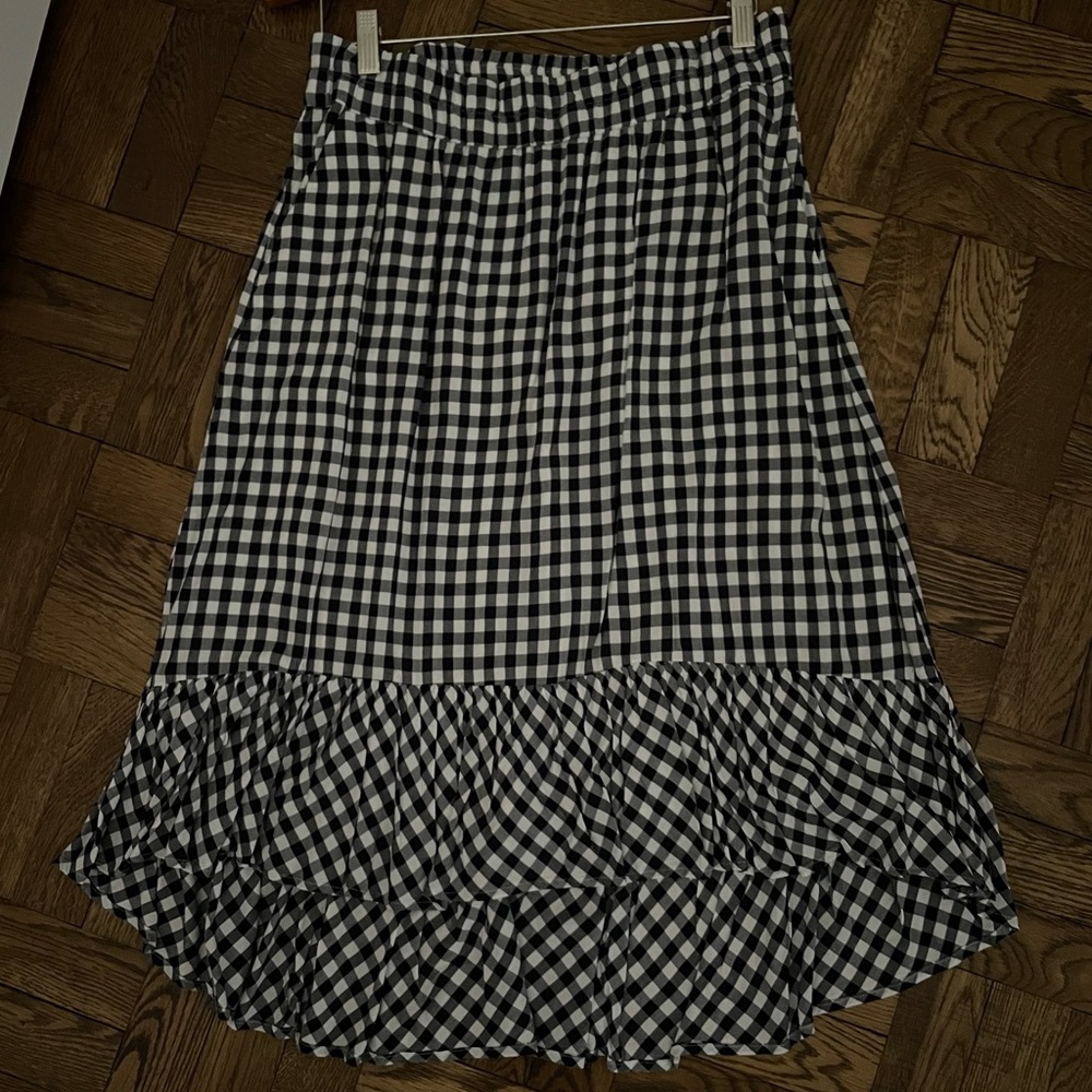 J. Crew Black and White Gingham High-Low Skirt